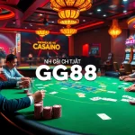 Experience the thrill of gambling at NHÀ CÁI GG88 with high-stakes poker under vivid, ambient lighting featuring exciting casino games.